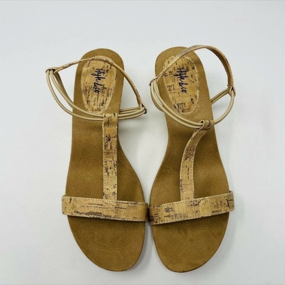 Style & Co Mulan Tan Cork Wedge Sandal Summer Beach Cruise Vacation T-Strap - Picture 3 of 11